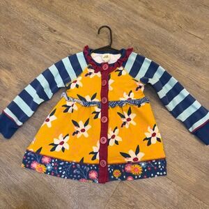Wildflowers Kids Dress Size 4 Yellow Floral Striped Ruffle Button Front